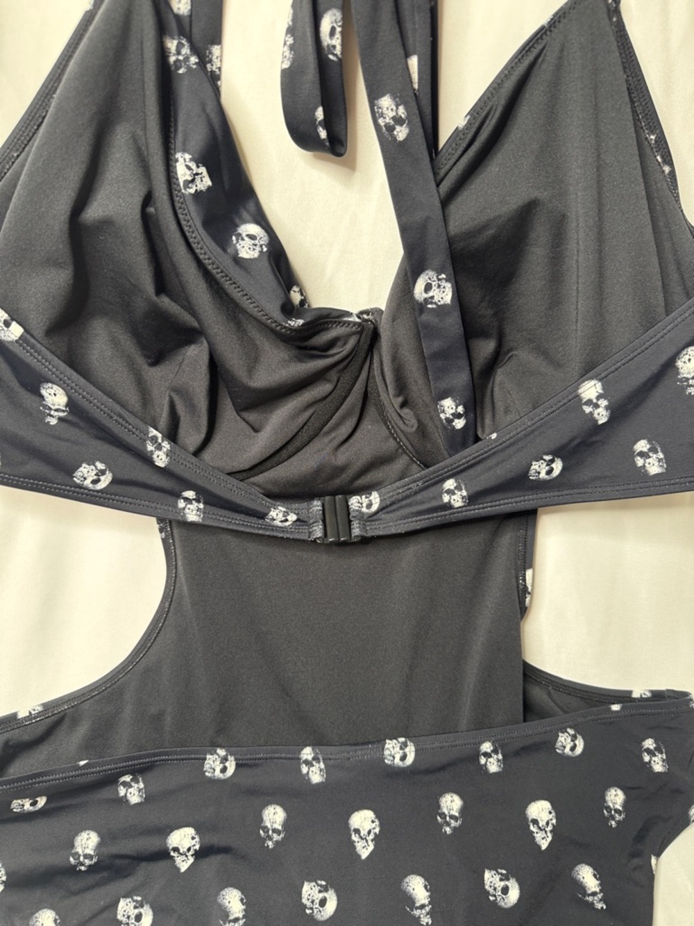 Killstar Black Halter Cutout One-Piece Swimsuit with White Skull Print - Picture 5 of 8